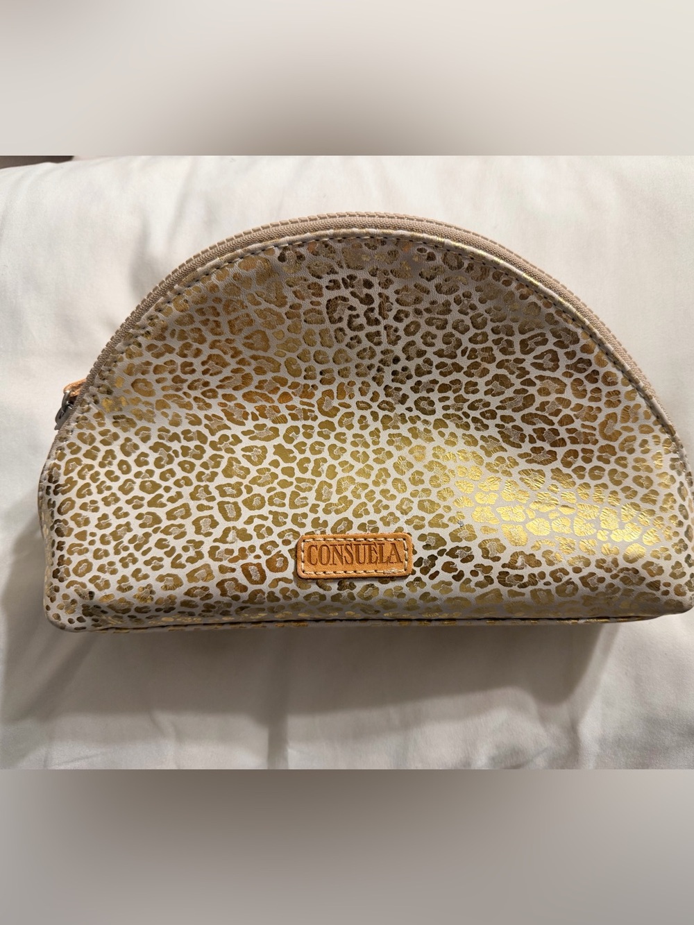 Consuela Metallic Gold Leopard Cosmetic Case
